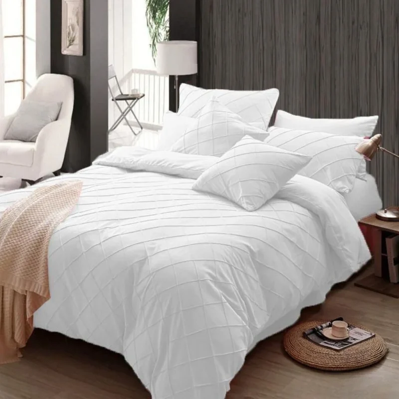 8-Pcs-Pinch-Pleat-White-Bed-Sheet-Set-With-Quilt-Pillow-And-Cushions-Covers